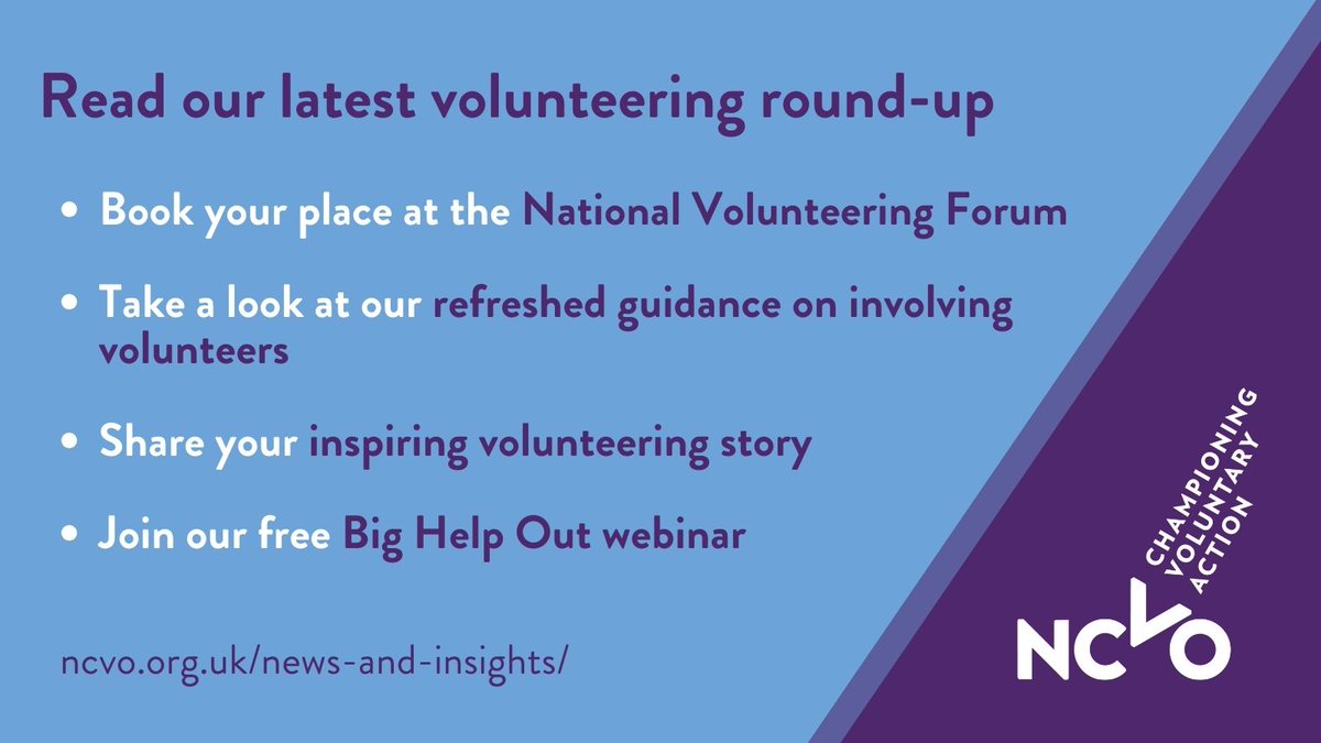 Do you work with volunteers? Read this month’s round-up from @helen_tourle for the latest volunteering news, resources and dates for your diary 👉 ncvo.org.uk/news-and-insig…