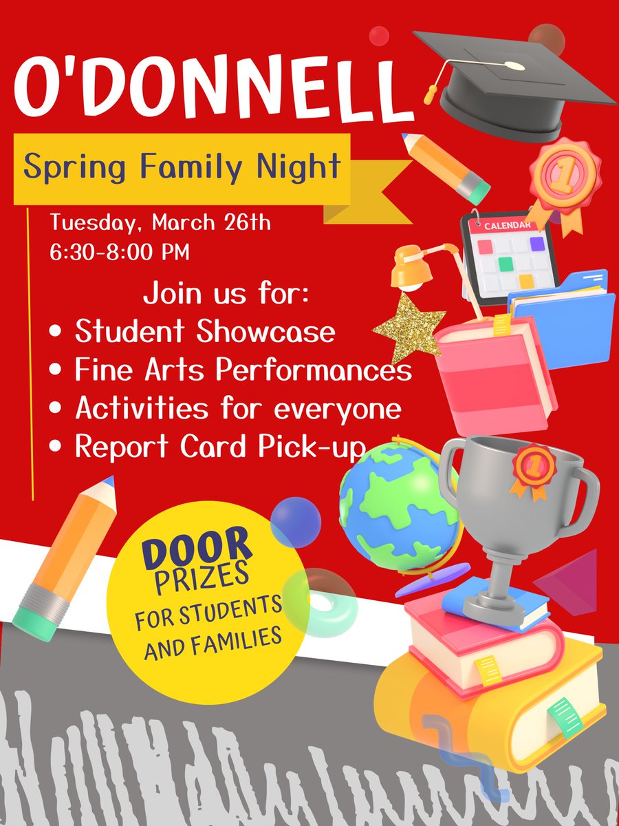 Mustang Nation!! We want to see everyone at ODMS next Tuesday for our Spring Family Night from 6:30-8:00. #WeAreAlief ❤️🤍🖤🐴