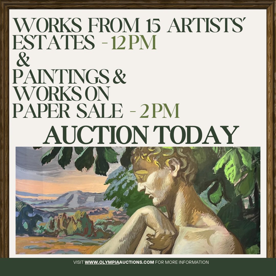 Today!  You can bid in the room, online, over the phone or leave a commission bid. Ring 020 7806 5541 or email pictures@olympiaauctions.com for any assistance 😊

#today #auctiontoday #artistsestates #notethenotice #dontmiss #12noon #olympiaauctions #lovewhatwedo