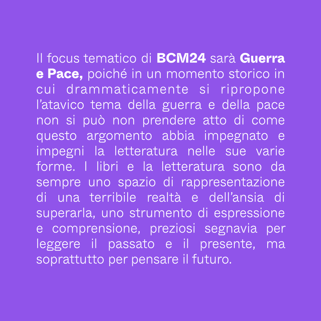 👉🏻BookCity Milano torna dall'11 al 17 novembre 2024. Il focus tematico della XIII edizione sarà Guerra e Pace. #BookCityMilano #BCM24