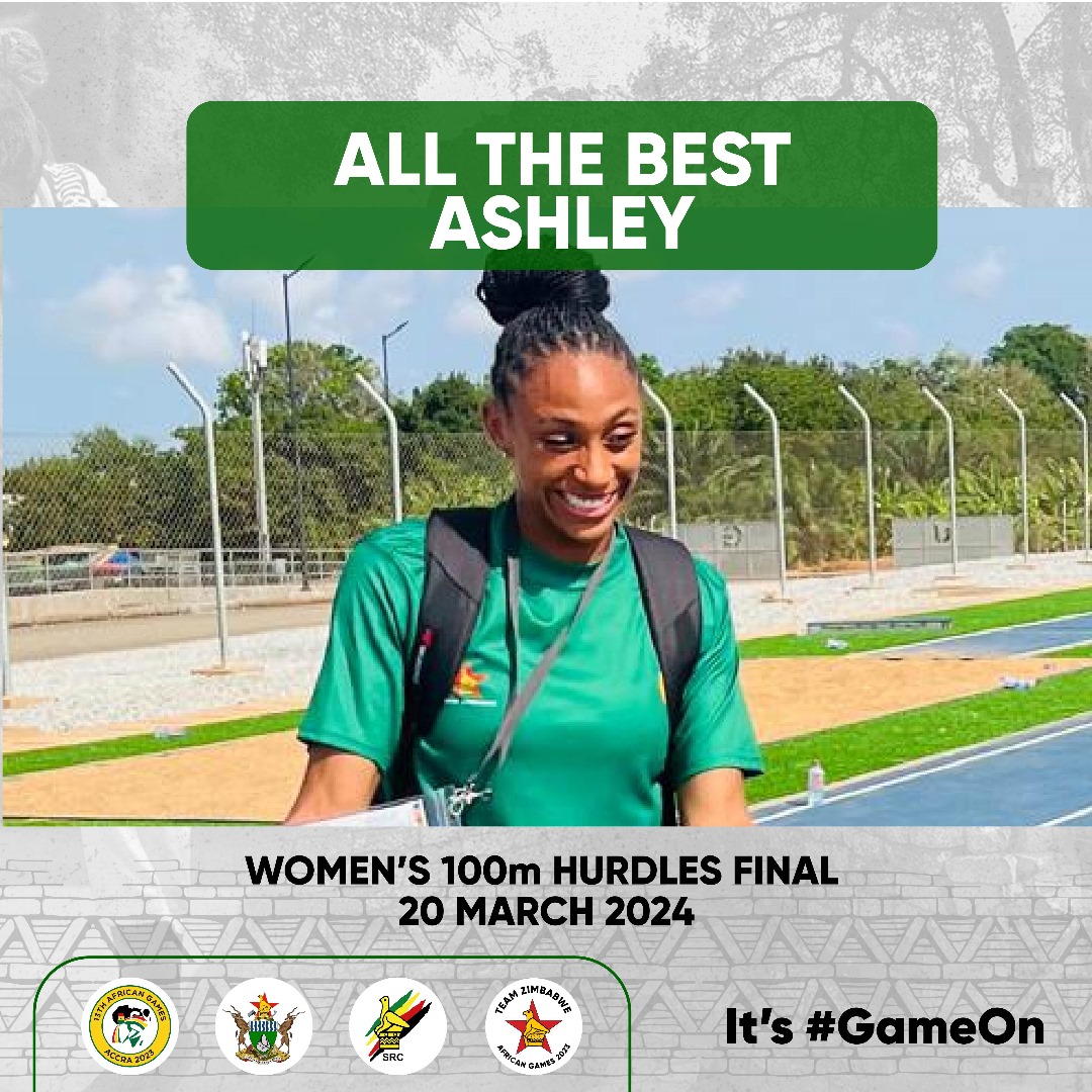 All the best, Ashley Kamangirira! You've trained hard, and now it's time to shine in the 100m hurdles final. The whole nation is behind you, Ashley! #GameOn #TeamZimbabwe #GoTeamZim #DreamBigRunFast #TeamZimbabwe 🇿🇼