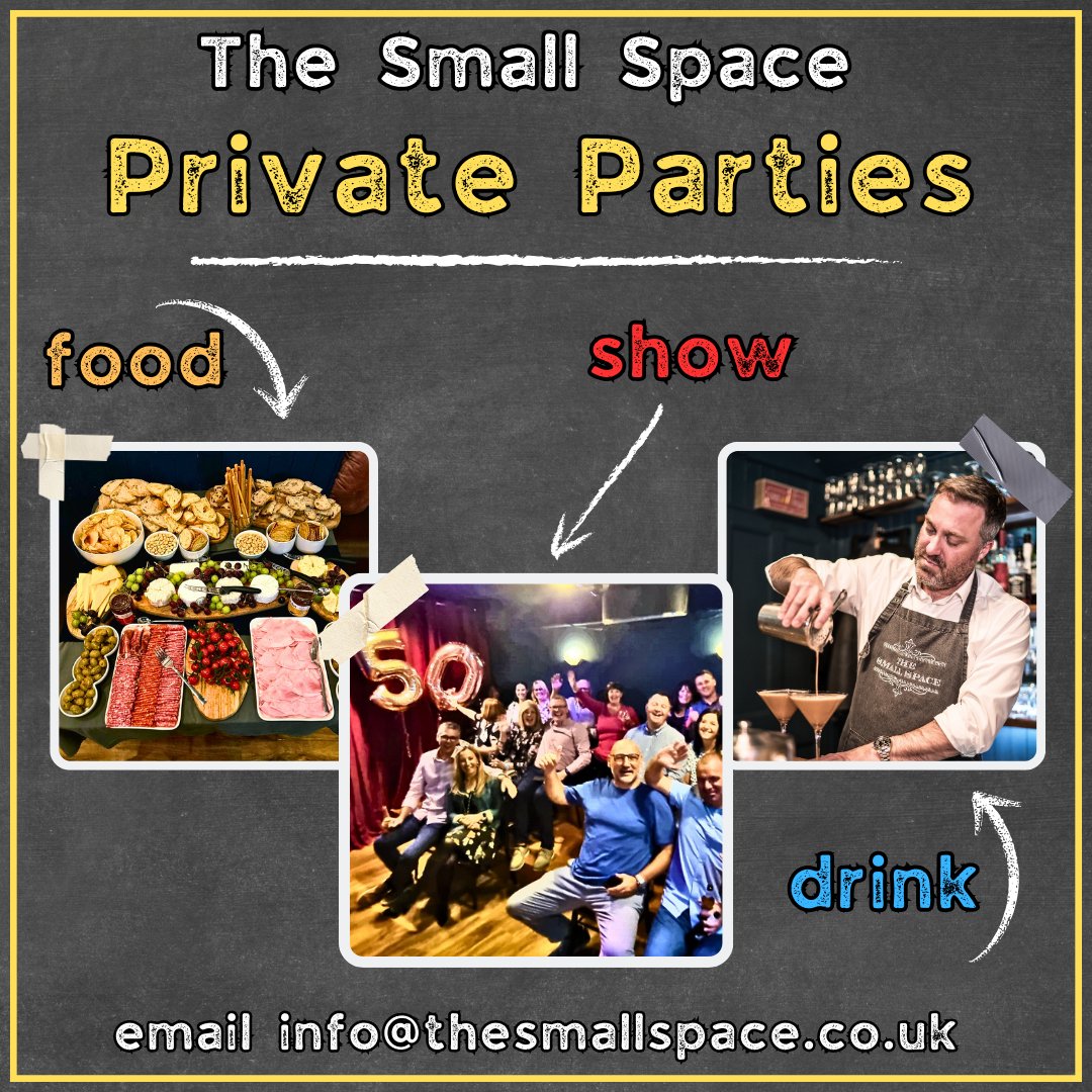 TheSmallSpace5's tweet photo. Private parties for up to 26 @ Wales' No.1 Nightlife Venue. Artisan buffet, cocktails, drinks AND a show, incredible value email info@thesmallspace.co.uk
#theatre #magic #comedy #liveentertainment #Barry #cardiff #whatsoncardiff #supportlocal #privateparty #partyvenue #cocktails https://t.co/sel8xGwKO5