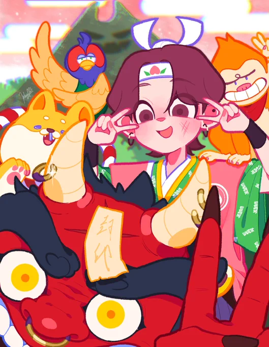 桃太郎と仲間たちクランクアップ#イラスト #春分の日 #illust #illustration #illustrationart 