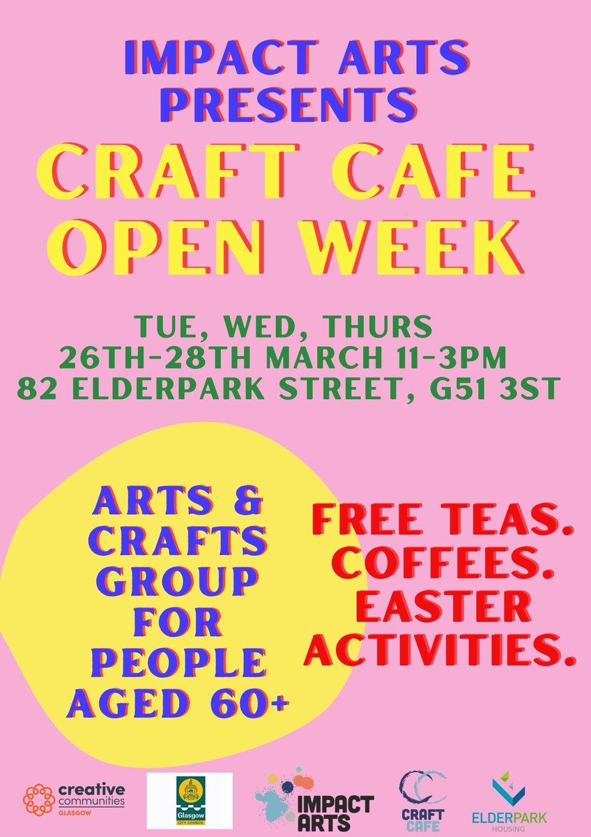 Ever wondered what our Craft Café members get up to in their sessions, or how you could get involved? Now's your chance...from Tues to Thurs next week we're hosting a Craft Café open week so why not pop down to Elderpark Community Centre in Govan & see what all the fuss is about!