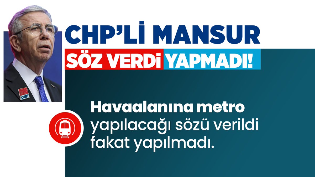 Havaalanına metro yapılacağı sözünü veren CHP'li Mansur Yavaş, 5 yıllık görev sürecinde sözünü yerine getirmedi. #MansurSözVerdiYapmadı