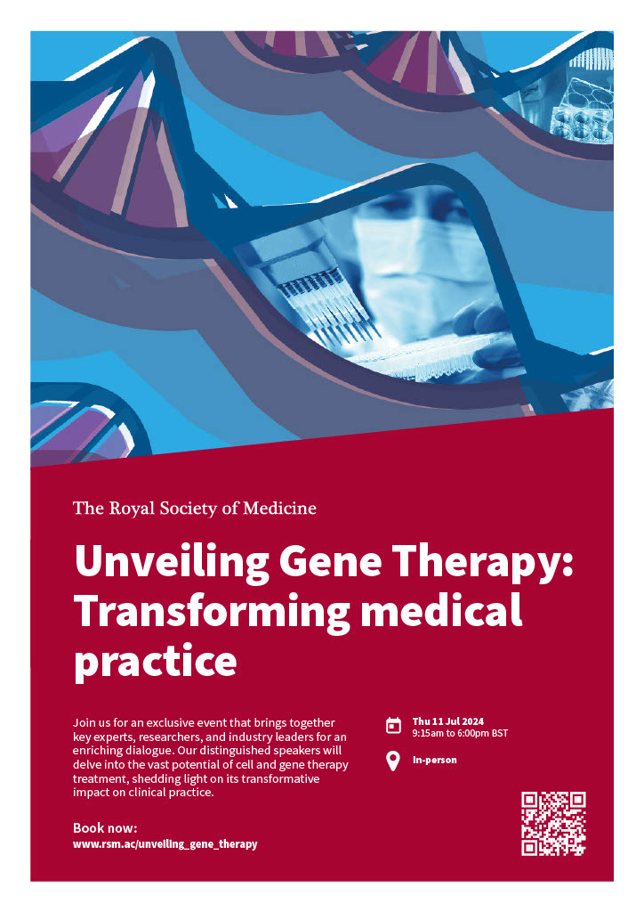 Are you interested in delving into the vast potential of cell and gene therapy? The @RoySocMed are holding an event that explores the ground-breaking advances and transformative approaches offered by gene therapies! Book now for this in-person event 👍 rsm.ac.uk/events/rsm-stu…