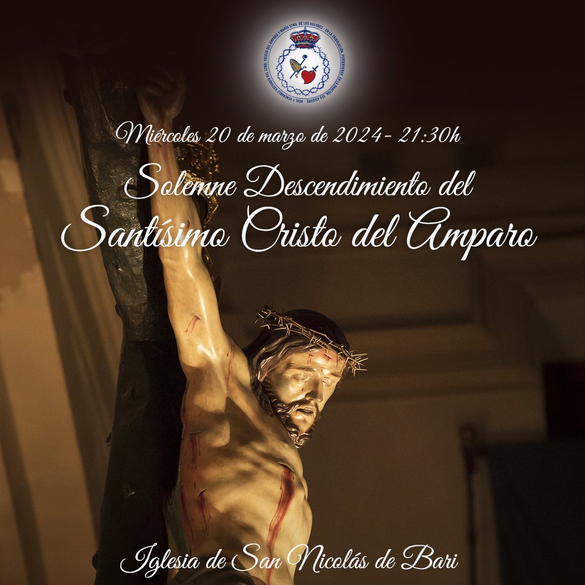 𝗗𝗘𝗦𝗖𝗘𝗡𝗗𝗜𝗠𝗜𝗘𝗡𝗧𝗢 𝗗𝗘𝗟 𝗖𝗥𝗜𝗦𝗧𝗢 𝗗𝗘𝗟 𝗔𝗠𝗣𝗔𝗥𝗢. 𝗛𝗢𝗬 | 21:30H. Iglesia de San Nicolás, #Murcia. #SemanaSanta #SSantaMurcia #CuaresmaMurcia