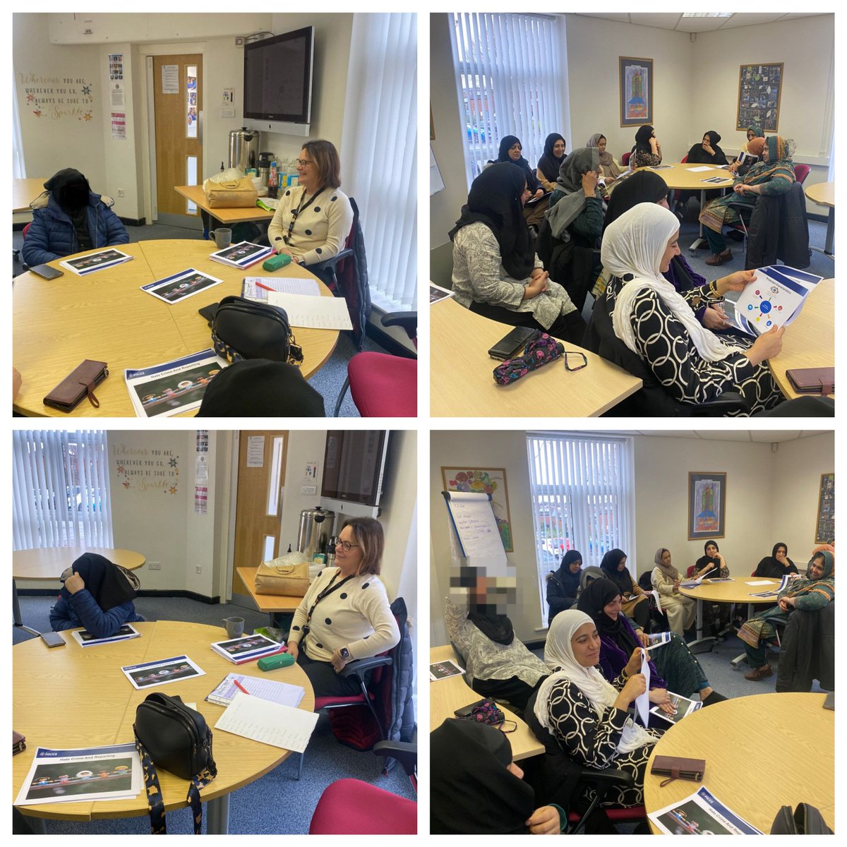 @Coppiceprimary CHAI, this morning the amazing mums made lovely #Ramadan    decor & cards- learninh creative activities to do at home with their children on a budget. Last week they discussed #hatecrime & victim support with GMP Inspector Stacey. #awareness #confidence #skills