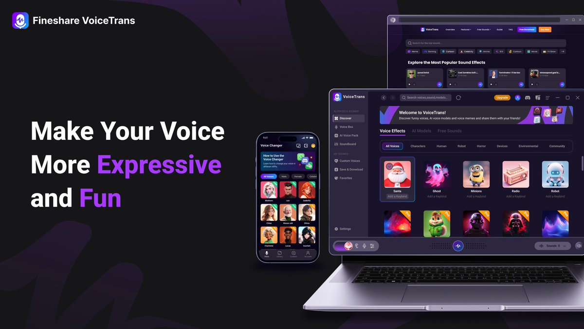 🎉 Introducing VoiceTrans - your ultimate AI voice changer &amp; soundboard tool!
🔊 Make your voice more fun and expressive with thousands of AI voices and soundboards. Try it now and let the magic happen!👉fineshare.com/voicetrans/
#Fineshare #VoiceTrans #AIVoiceChanger #Soundboard