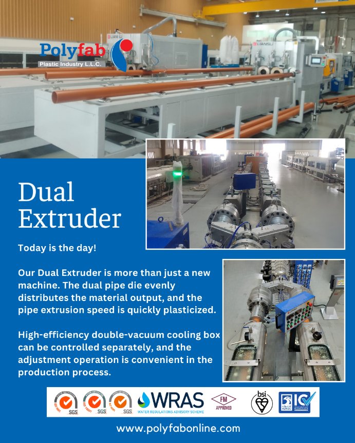 polyfabonline's tweet image. #DualExtruder #ExtruderMachine 
Today is the day!
#polyfab, Our Dual Extruder is more than just a new machine. The dual pipe die evenly distributes the material output, and the #pipe #extrusion speed is quickly plasticized.