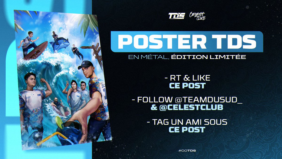 TeamduSud_'s tweet image. Surprise pour vous les pitchounes 👀

On vous fait gagner un poster en métal en édition limité ! 🕺

Pour participer :
❤️ &amp;amp; 🔁 le post
✅ Follow @TeamduSud_ et @CelestClub 
💬 Tag un ami sous le post

TAS le 03/04 à 18h

#GOTDS🌊