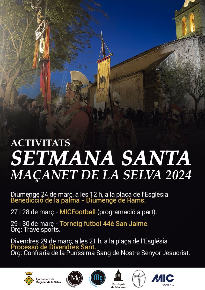 ✨ACTIVITATS DE SETMANA SANTA 2024✨

✝️Benedicció de la Palma a la plaça de l'Església
⚽MICFootball
🥅Torneig futbol 44è San Jaime
✝️Processó de Divendres Sant