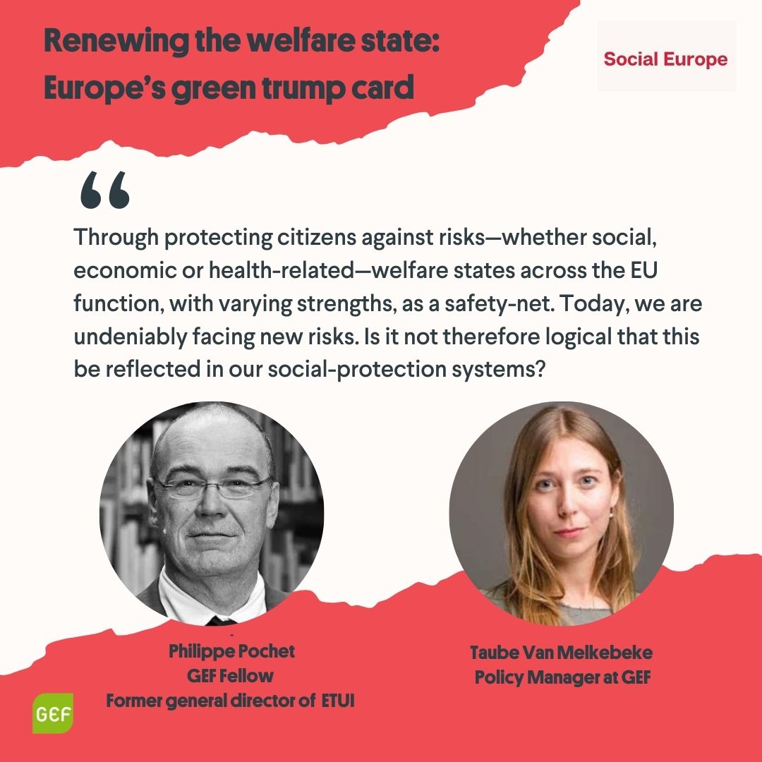 A daring political offer is needed to transcend the deadlock resulting from green-bashing, #FarmersProtest and #GreenDeal dichotomies. @philippepochet & @TaubeVM write how #WelfareStates can provide collective answers to the #ClimateEmergency 🇪🇺👉 link.gef.eu/Renewing-WS