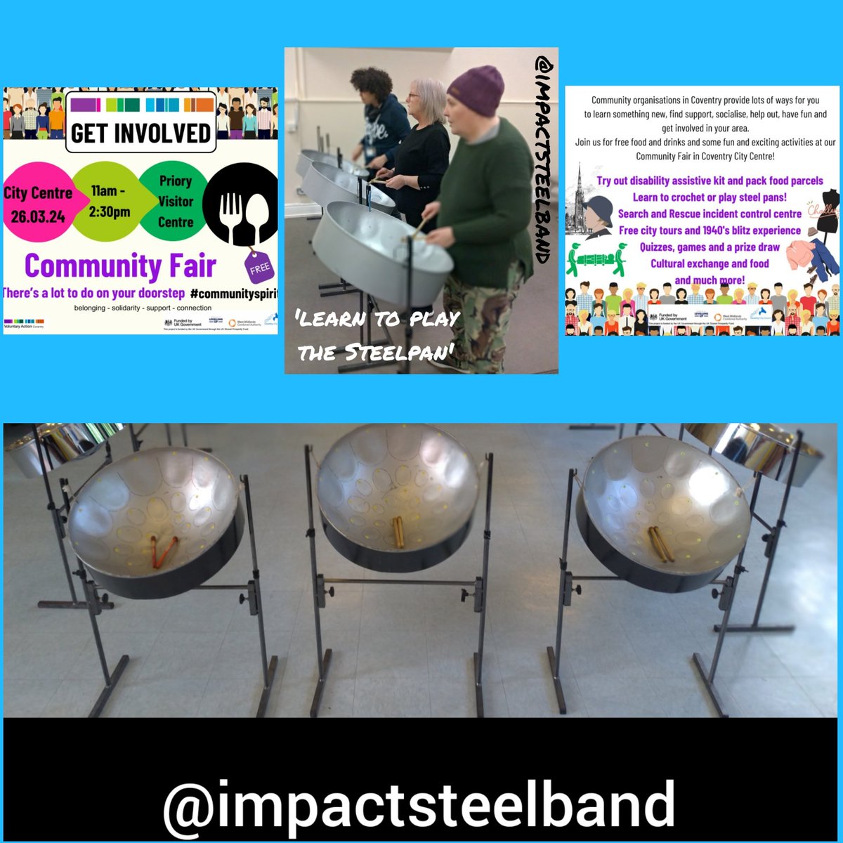 6 days to go before we deliver FREE Pan workshops in Coventry City centre...

Come along and have a go!!!

#voluntaryactioncoventry
#impactsteelband 
#communityspirit 
#ukspf