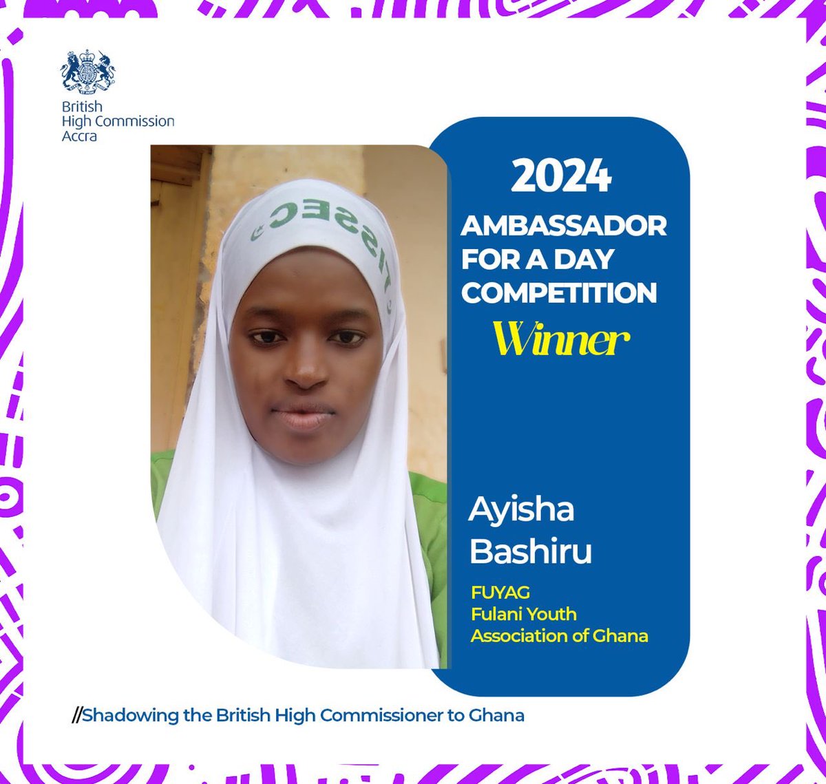 📢 Announcing Ayisha Bashiru as one of our Ambassador for a Day 2024 winners! Excited to spend a day with her: fantastic learning opportunity for me & I hope for her too. Thanks 🇨🇦 & 🇫🇷 for joining me, empowering the next generation of female leaders! #InvestInWomen #AfD2024
