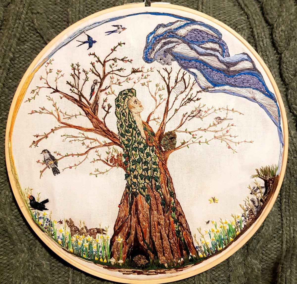 Just been out for a walk and right on cue Brimstones appeared everywhere...I love seeing the signs of spring, and embroidering them...this piece from 2022... #SpringEquinox
