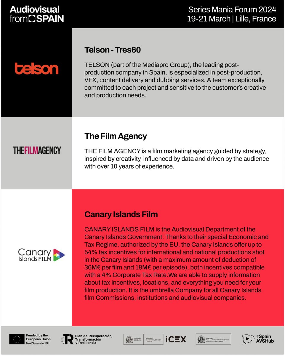 Series Mania Forum 2024 welcomes over 4,000 professionals from 60+ countries and all 5 continents. 🌍🎬 

More than 15 Spanish companies will participate.
Don’t miss out on the two great showcases presented by Audiovisual from Spain!
#SeriesManiaForum #TVIndustry #PabellonEspana