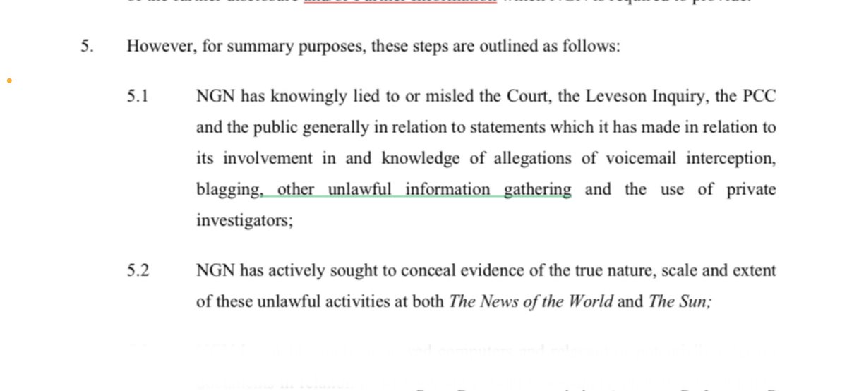 NGN has “knowingly lied to or misled the court, the leveson inquiry, the PCC and the public generally” and “actively sought to conceal evidence” 
#PrinceHarryVsNGN #PrinceHarryVsMurdoch #Murdoch