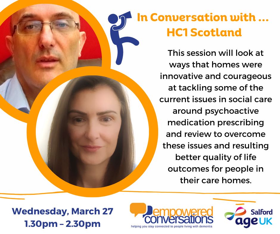 Really excited to be In Conversation with ... Katy and David next week sharing their work on reducing psychoactive medication for residents in their care homes. @MargaretRoweUoS @OldVicarageCare @GMMH_NHS @NCAlliance_NHS @dementiaunited @GMNurses @emmavardy2 @UofScounselling