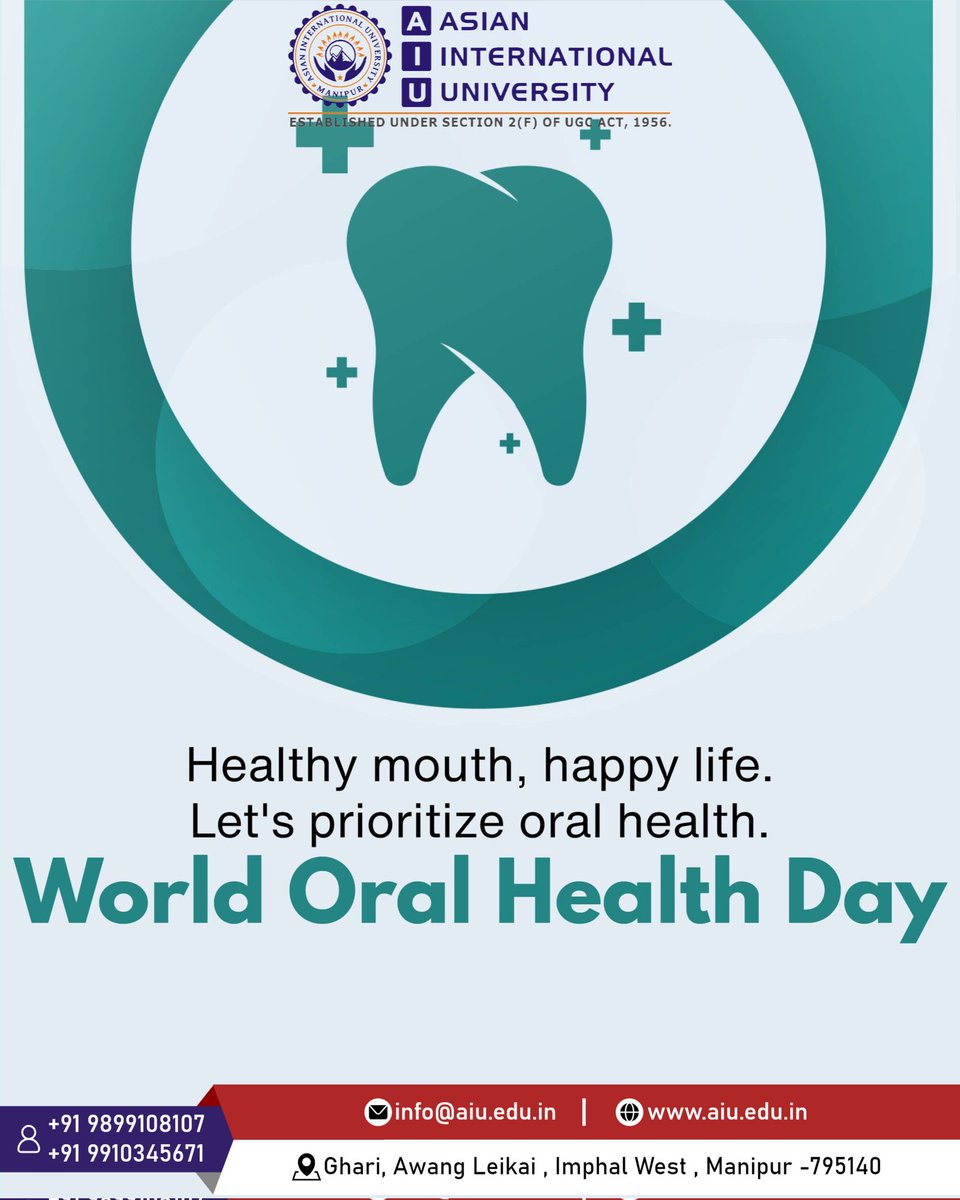 Keep smiling, it's World Oral Health Day! Let's prioritize oral hygiene for a healthier, happier world. #WOHD2024 #HealthySmiles #OralHealthMatters #SmileStrong #WOHD2024 #DentalCare #OralHygiene #asianinternationaluniversity #ghari #impal #manipur