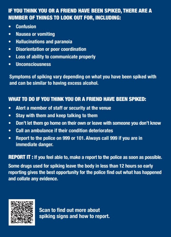 Heading out over the weekend? Knowing the signs of spiking can help prevent your night out becoming a disaster. In an emergency, always use 999. More Info: ow.ly/5B7v50QXvzH
