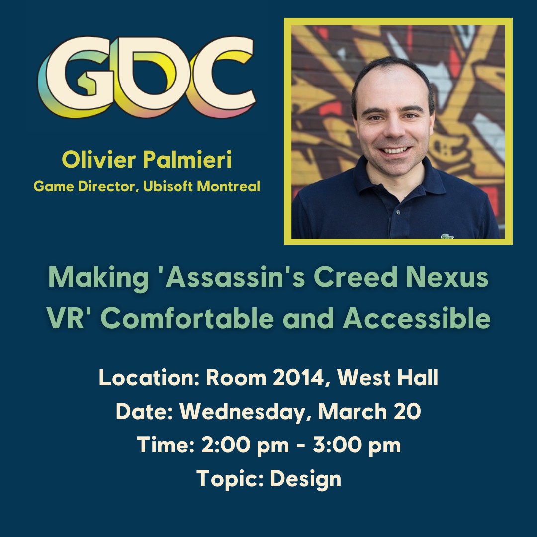 If you’re attending @Official_GDC be sure to check out Olivier’s session on #AssassinsCreedNexusVR today at 2PM PST! #GDC2024