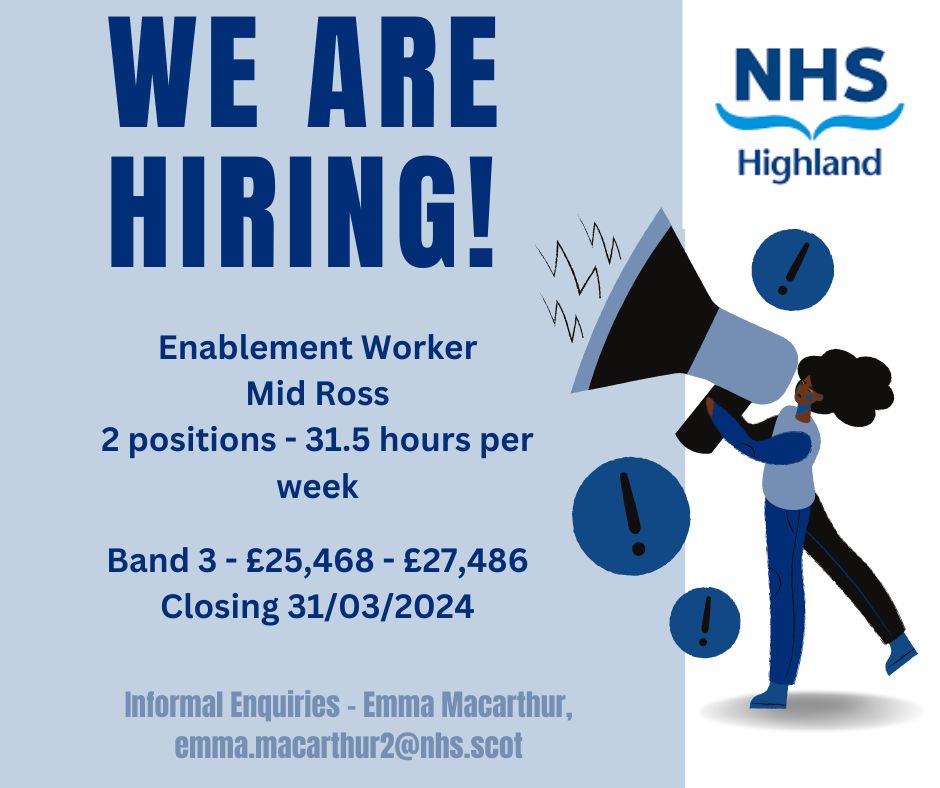 Exciting opportunity alert! We're hiring an Enablement Worker in Mid Ross! Join our team and make a meaningful impact in our community. Apply now! #JobOpening apply.jobs.scot.nhs.uk/Job/JobDetail?…