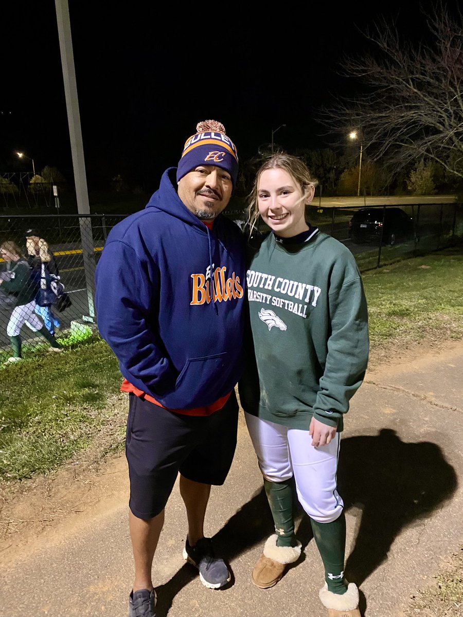 Coach Herbert stopped by to watch Caitlyn and Abby play each other last night at the Fairfax HS vs. South County HS game. It was a cold one! Brrr! #softball #fastpitch #highschoolsoftball #travelsoftball #teammates @EastCobbBullets @ECBullets18uVA