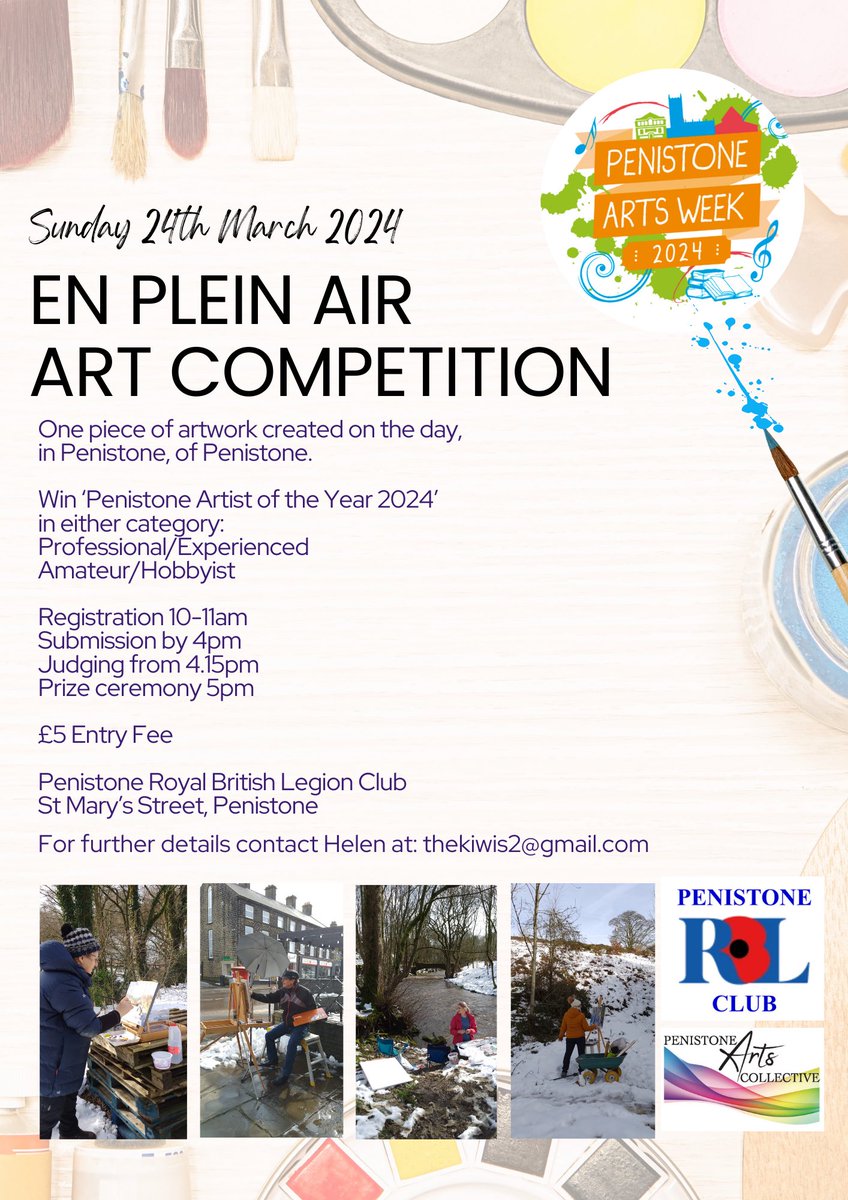 It’s the annual #penistoneartsweek En Plein Air Art Competition on Sunday 24th March 2024. The weather should be kinder this year too - can you believe it was snowing last year?#artevent #art #southyorkshire #penistone #barnsley #sheffield #huddersfield #holmfirth #arts