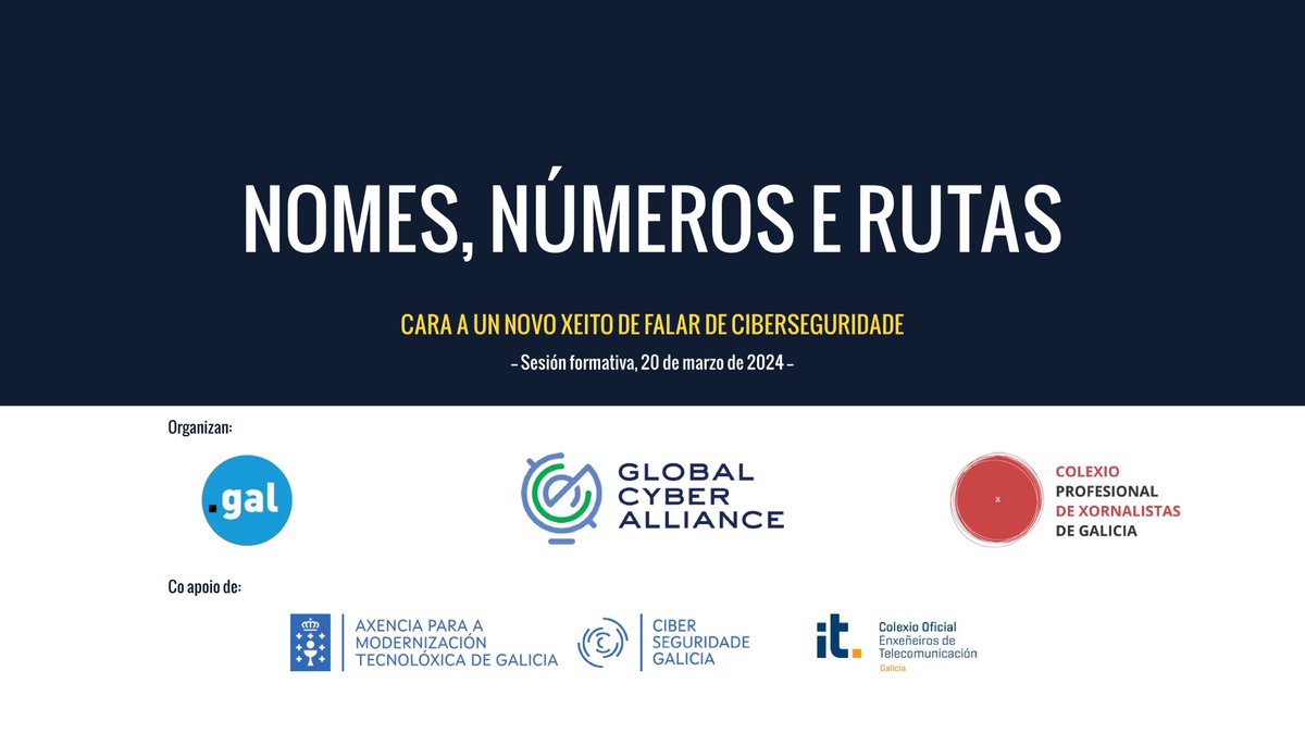 xornalistas (@xornalistas) on Twitter photo O webinar sobre #ciberseguridade organizado polo Colexio de Xornalistas, <a href="/punto_gal/">PuntoGal</a> e <a href="/GlobalCyberAlln/">GlobalCyberAlliance</a>, xunto a Ciber.gal, <a href="/amtega/">Axencia para Modernización Tecnolóxica de Galicia</a> e <a href="/aetgcoetg/">AETG-COETG</a>, salientou os aspectos desta cuestión menos tratados polos medios.
xornalistas.gal/novas-eventos/… O webinar sobre #ciberseguridade organizado polo Colexio de Xornalistas, <a href="/punto_gal/">PuntoGal</a> e <a href="/GlobalCyberAlln/">GlobalCyberAlliance</a>, xunto a Ciber.gal, <a href="/amtega/">Axencia para Modernización Tecnolóxica de Galicia</a> e <a href="/aetgcoetg/">AETG-COETG</a>, salientou os aspectos desta cuestión menos tratados polos medios.
xornalistas.gal/novas-eventos/…