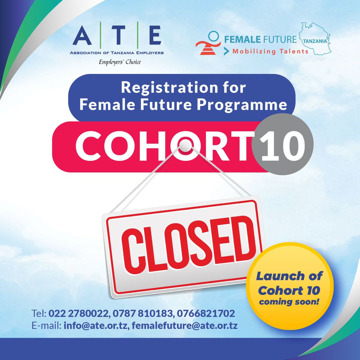 Dear Employers/Aspiring Female Leaders, Kindly note that, Cohort 10 has reached its full capacity and registration is officially closed. Thank you for keeping your ambitions for the FF Progamme alive. Plan early for the next Cohort in 2025. #FemaleFutureTz #FFCohort10