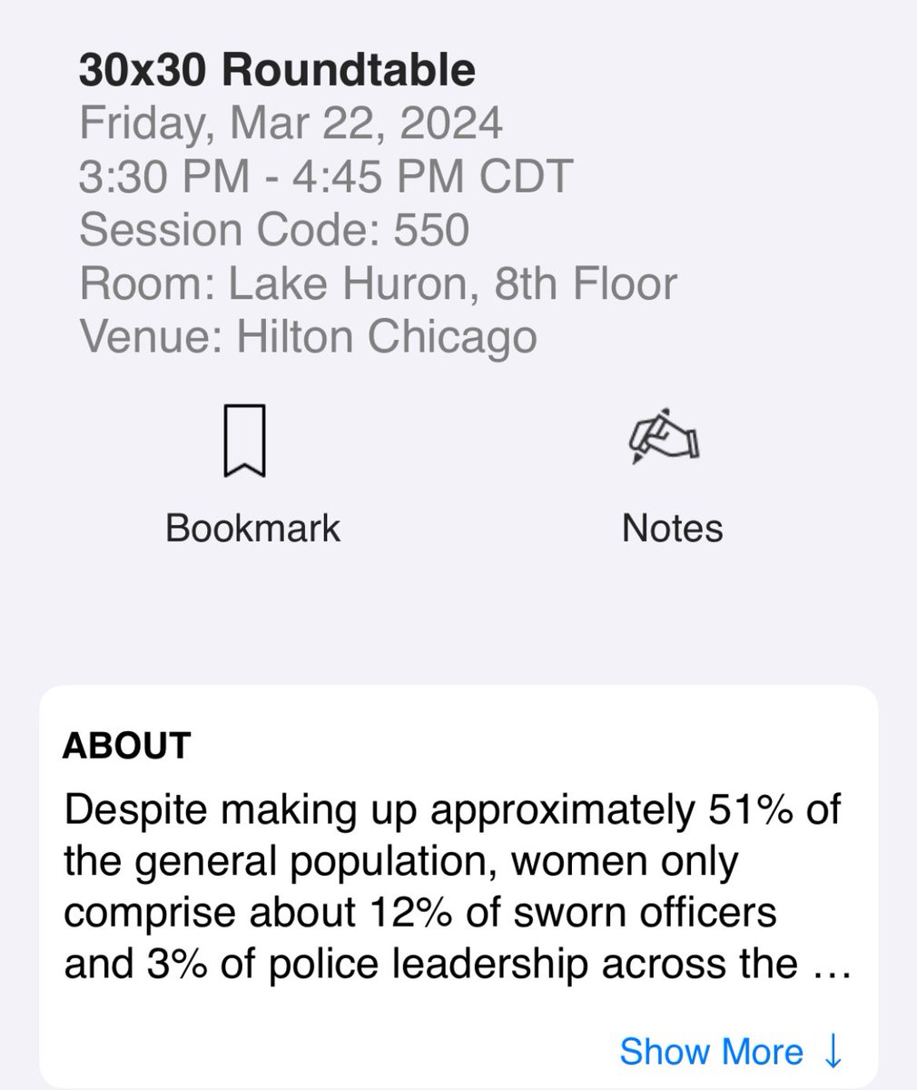 It’ll be a quick ACJS trip for me but join @TMeisenholder <a href="/mo_mcgough/">Morris Mcgough | 🛫 Token2049 🇸🇬</a> &amp; I for a round table discussion on the <a href="/30x30initiative/">30x30: Advancing Women in Policing</a> Friday afternoon!