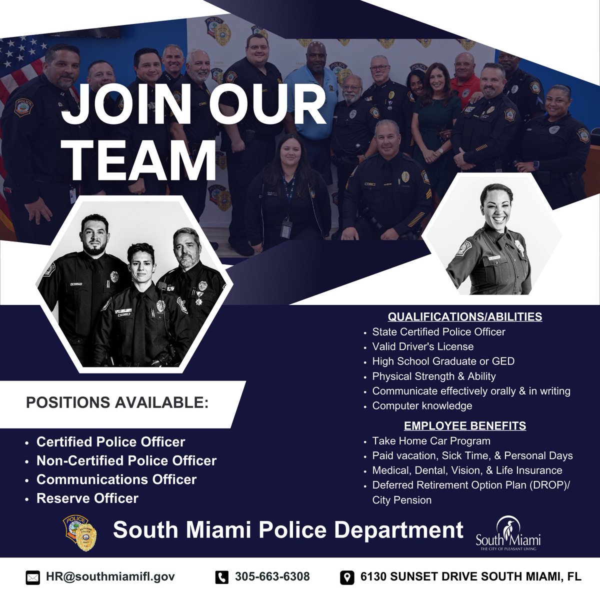 Join our Team, Now Hiring! .
#Police #policejobs  #hiringpolicesomiamipd #PoliceOfficers #PoliceFamily #PoliceChase #PoliceInterceptor #PoliceLife #PolicePics #PoliceDepartment #PoliceCars #CityLiving #PleasantLiving #SouthMiami #Government #Miami #MiamiDade #Southmiamijobs