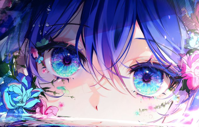 「hair between eyes reflection」 illustration images(Latest)