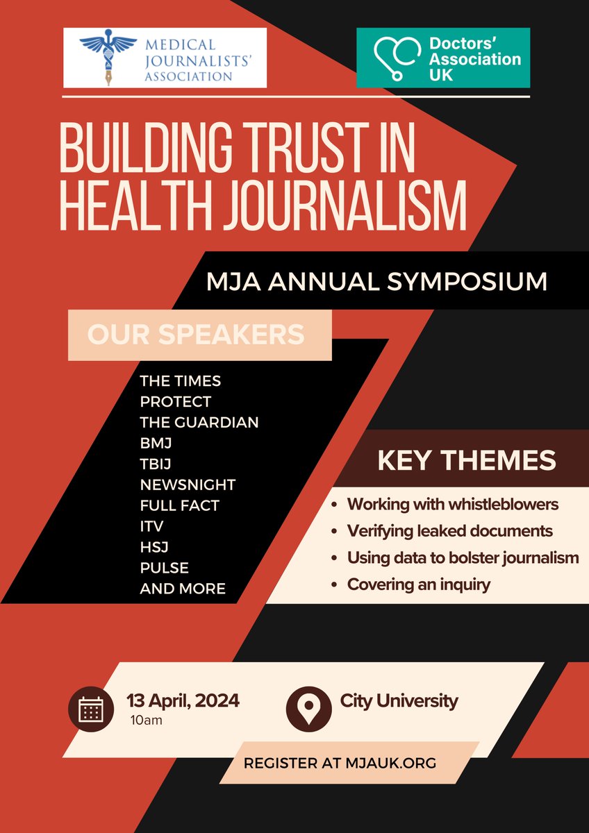 Make sure you sign up for our annual symposium (this year on building trust and whistleblowing) @cityjournalism We have speakers from @thetimes @guardian @TBIJ @bmj_latest @dauk @WhistleUK @pulsetoday @HSJnews @FullFact Looking forward to seeing you all there on 13 April!
