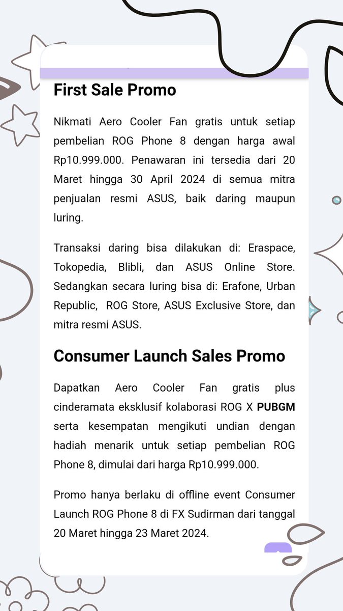 🚨 Promo Spesial Alert! Dapatkan ASUS ROG Phone 8 #ROGPhone8ID dengan penawaran eksklusif untuk transaksi online maupun offline. Bonus aksesoris gaming premium &amp; banyak lagi hadiah menarik menanti. Raih kesempatan emas untuk upgrade pengalaman Beyond Gaming bareng <a href="/ASUS_ROG_ID/">ROG Indonesia</a>!