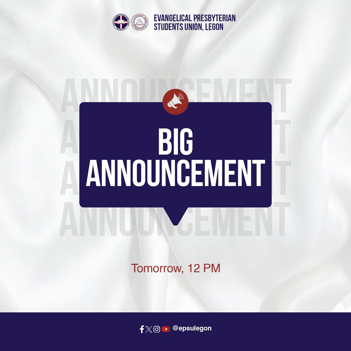 epsulegon's tweet photo. We have some exciting news to share with you tomorrow 🎉🥳💃

#epsu #epsulegon #atpeacewithall #oneinchrist https://t.co/1jZVmLSTL5