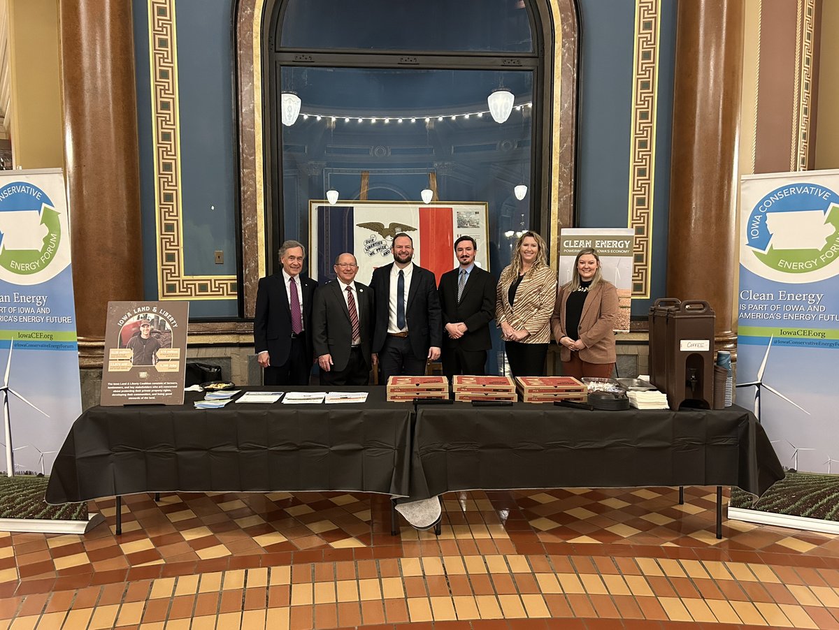 The Iowa Conservative Energy Forum is set up at the Capitol this morning to talk about the economic benefits of renewable energy in Iowa. Legislators- please stop by for some coffee and breakfast pizza.