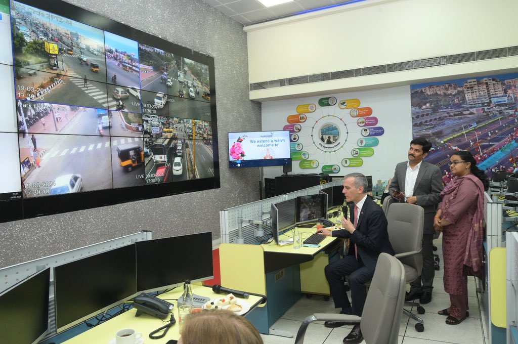 U.S. Ambassador to India (@usambindia) on Twitter photo Had an impressive tour of the Vizag Smart City Operations <a href="/COC_GVMC/">CityOperationsCentre GVMC</a>, followed by a productive meeting with @GVMC_Visakha leadership and <a href="/CollectorVizag/">Collector Vizag</a>. India's ambitious Smart Cities Mission showcases remarkable progress, highlighting exciting opportunities for #USIndia Had an impressive tour of the Vizag Smart City Operations <a href="/COC_GVMC/">CityOperationsCentre GVMC</a>, followed by a productive meeting with @GVMC_Visakha leadership and <a href="/CollectorVizag/">Collector Vizag</a>. India's ambitious Smart Cities Mission showcases remarkable progress, highlighting exciting opportunities for #USIndia