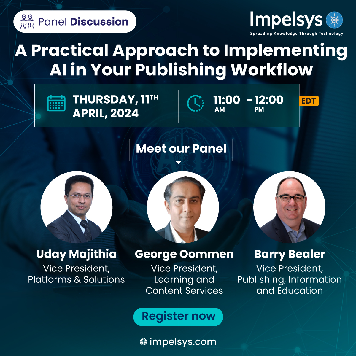 Impelsys's tweet image. Join us for an insightful panel discussion on "A Practical Approach to Implementing #AI in Your #PublishingWorkflow". Don't miss this opportunity to gain practical strategies for integrating AI into your #publishing processes. Register now at impelsys.com/webinars/a-pra…
#Impelsys