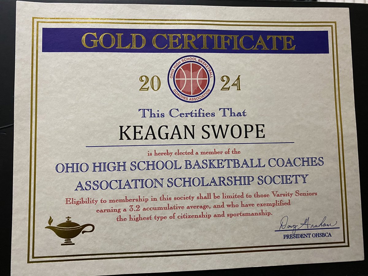 Extremely proud of this academic award for Keagan Swope <a href="/keaganballer21/">Keagan Swope</a> 
Current GPA 4.0
Cumulative 3.82
Thanks NY coaching staff and <a href="/ohioBKcoaches/">OHSBCA</a> for this recognition!