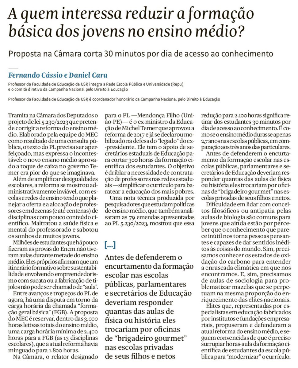 camp_educacao's tweet photo. 📄 A quem interessa reduzir a formação básica dos jovens no ensino médio? #RevogaNEM

Por @fernandocasssio e @DanielCara, na @folha. https://t.co/LjAW07YNGm