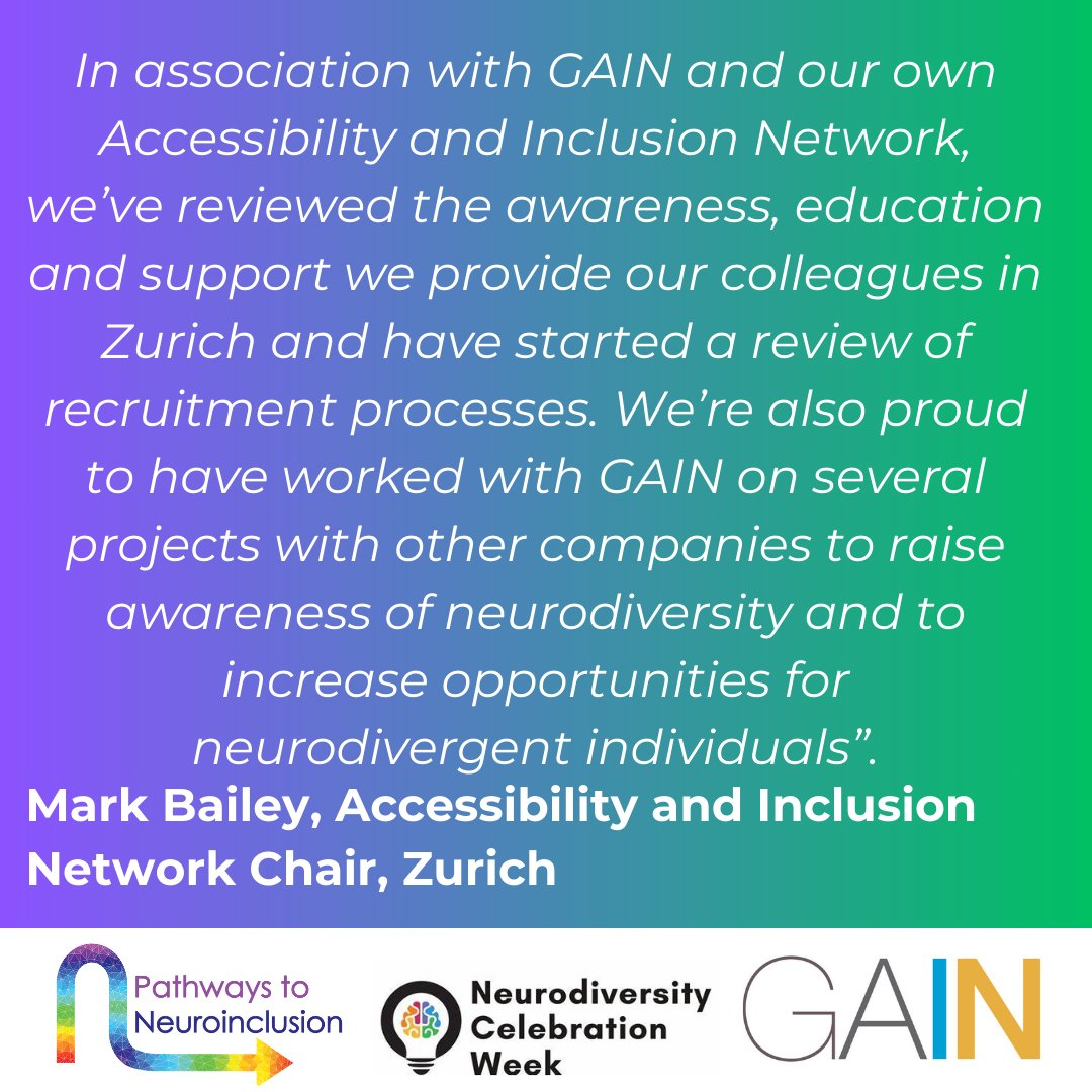 As an industry transformer member of GAIN, Zurich Insurance is leading the way in creating pathways to #neuroinclusion throughout its organisation from education and support to partnership working on a design thinking workshop for line managers. Thank you Zurich!