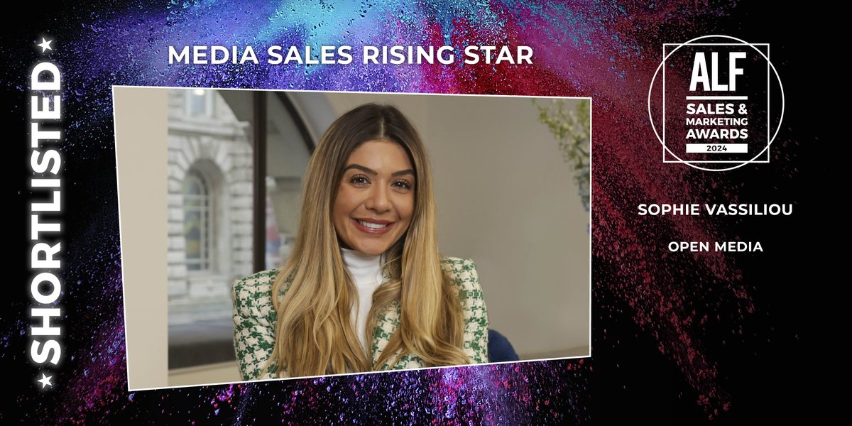Shortlisted for Media Sales Rising Star at the ALF Awards 2024 is Sophie Vassiliou, @openmediauk. See the full shortlist at bit.ly/ALFShort24. #ALFies24