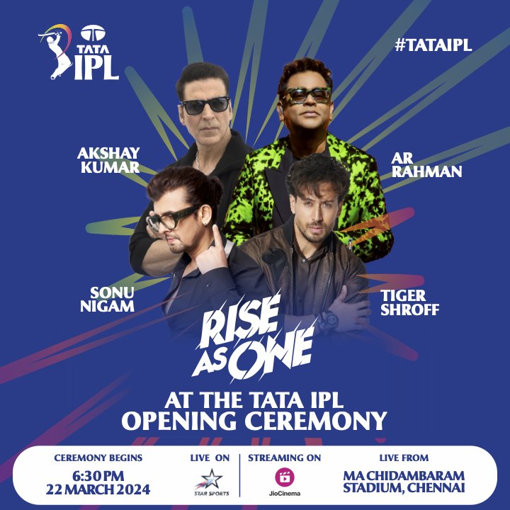TheWarPolitics0's tweet photo. Akshay Kumar, Tiger Shroff, Sonu Nigam, AR Rahman to perform at IPL 2024 opening ceremony
#IPL2024 #IPL #CSKvsRCB #Cricket #chepen #IPLonJioCinema https://t.co/UoS9xAK0Jg