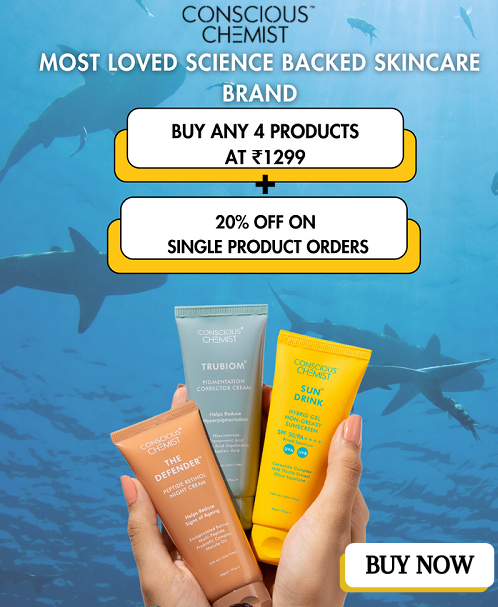 😍𝗖𝗼𝗻𝘀𝗰𝗶𝗼𝘂𝘀 𝗖𝗵𝗲𝗺𝗶𝘀𝘁 𝗘𝘅𝗰𝗹𝘂𝘀𝗶𝘃𝗲 𝗢𝗳𝗳𝗲𝗿😍
Buy 4 At Just Rs.1,299 + Get Extra 20% OFF on Single Products🥳
Buy Now👉bit.ly/3PkmOsT

#consciouschemist #skincareproducts #sunprotector #discountcode #discountsale #offers #CouponMoto #shoponline