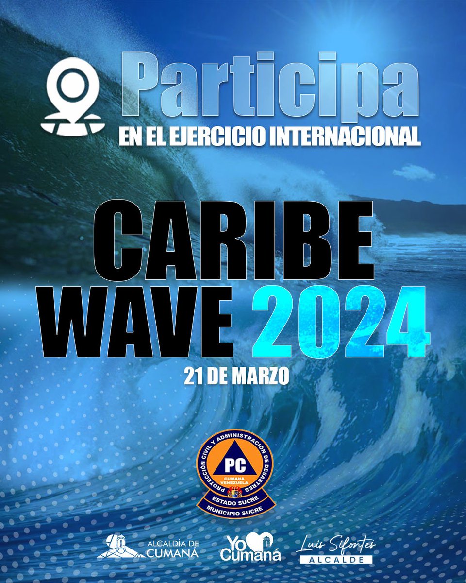 YO❤️CUMANÁ
#20Mar | Sistema Nacional de Gestión de Riesgo

¡Participa con nosotros en el Caribe Wave! 
Para el día de mañana estaremos realizando este ejercicio anual e internacional, que consiste en la simulación de un tsunami en la región caribeña de Latinoamérica.