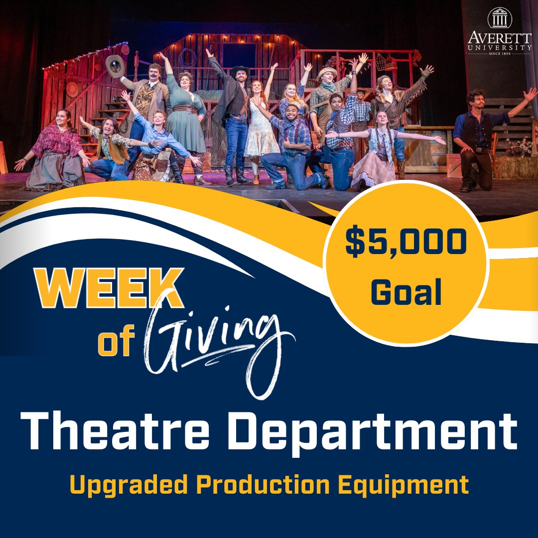 AverettAlumni's tweet photo. Our inaugural #WeekofGiving features eight areas that are raising funds to continue opening doors for students. Visit our website to see how your donation will enhance student experiences during productions. Donate today: https://t.co/84qcbqYYF5 #AllAverett #AverettFamily https://t.co/i90q6gtd7P