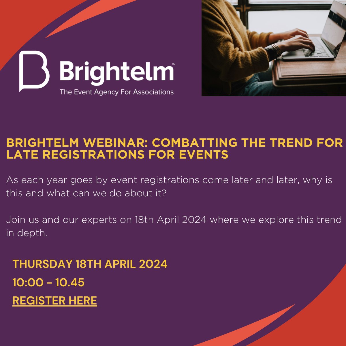 Please join us for our webinar on Thursday 18th April to discuss the trend for late registrations. 

Register by clicking on the link bit.ly/3VqOlOg