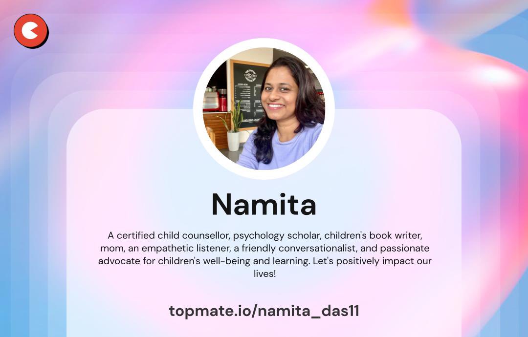Reconnecting with my Topmate family!

As a child counsellor, psychology buff, and mom, I'm here to share stories that spark joy and learning.

Your support fuels our children's bright future.

Let's chat and make a difference!

#ChildWellbeing #EmpathyInAction